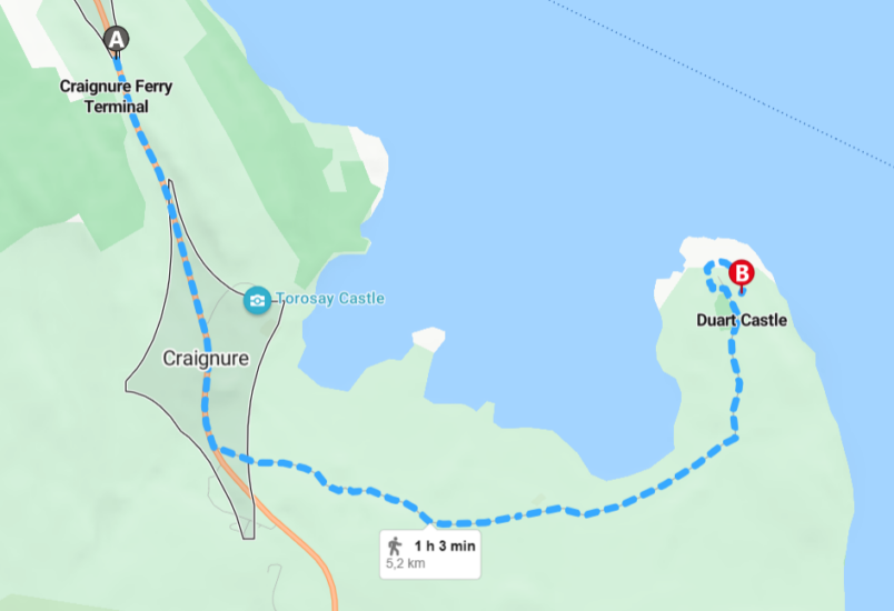 Mapa con la ruta hasta el castillo